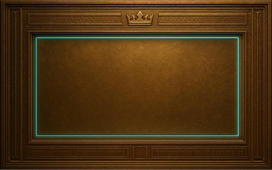 The Sovereign Ledgerframe blends old-money vault design with modern financial intelligence. Its gold architecture conveys permanence; the cyan inset signals live operational insight.