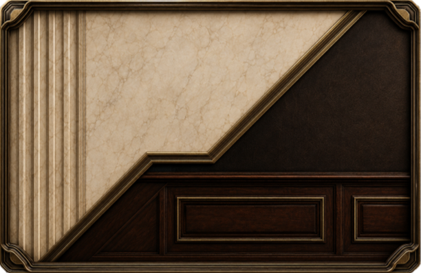 Material Intelligence | CivicWorks | Civic Chancery CortexForge Apex | CivicWorks | Material Intelligence | Civic Chancery material system combining warm stone, dark timber, leather, and gold architectural detailing.